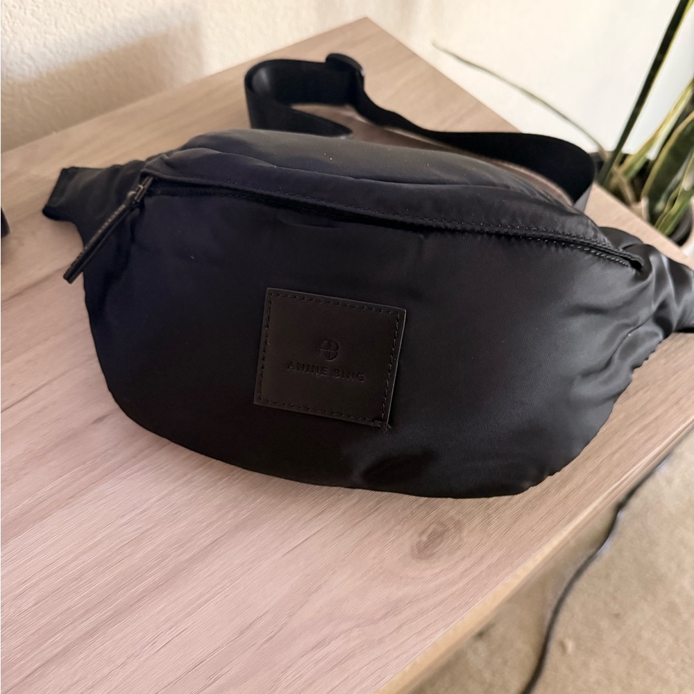 Anine Bing Black Nylon Belt Bag with Leather Logo Patch